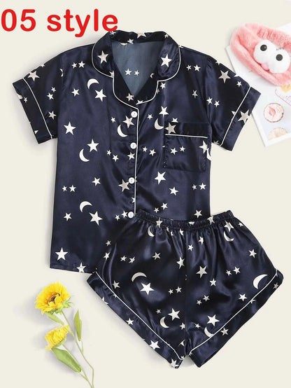 Women's summer satin pajama set with V-neck and adjustable straps
