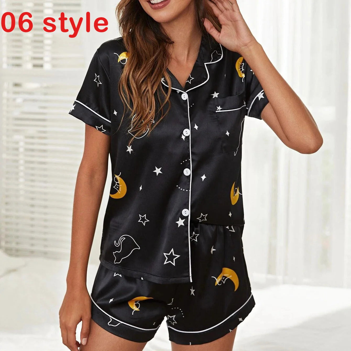 Women's summer satin pajama set with V-neck and adjustable straps
