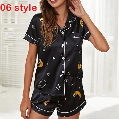 Women's summer satin pajama set with V-neck and adjustable straps