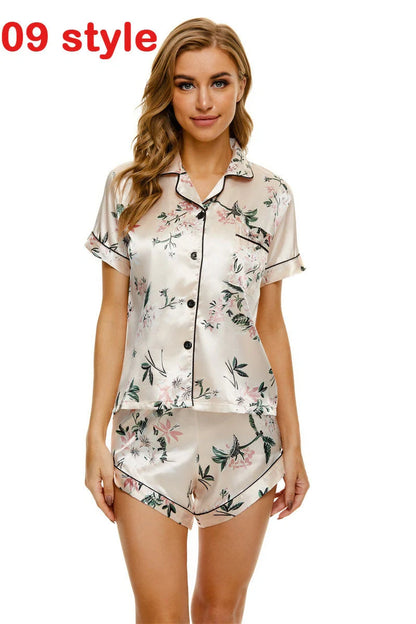 Women's summer satin pajama set with V-neck and adjustable straps