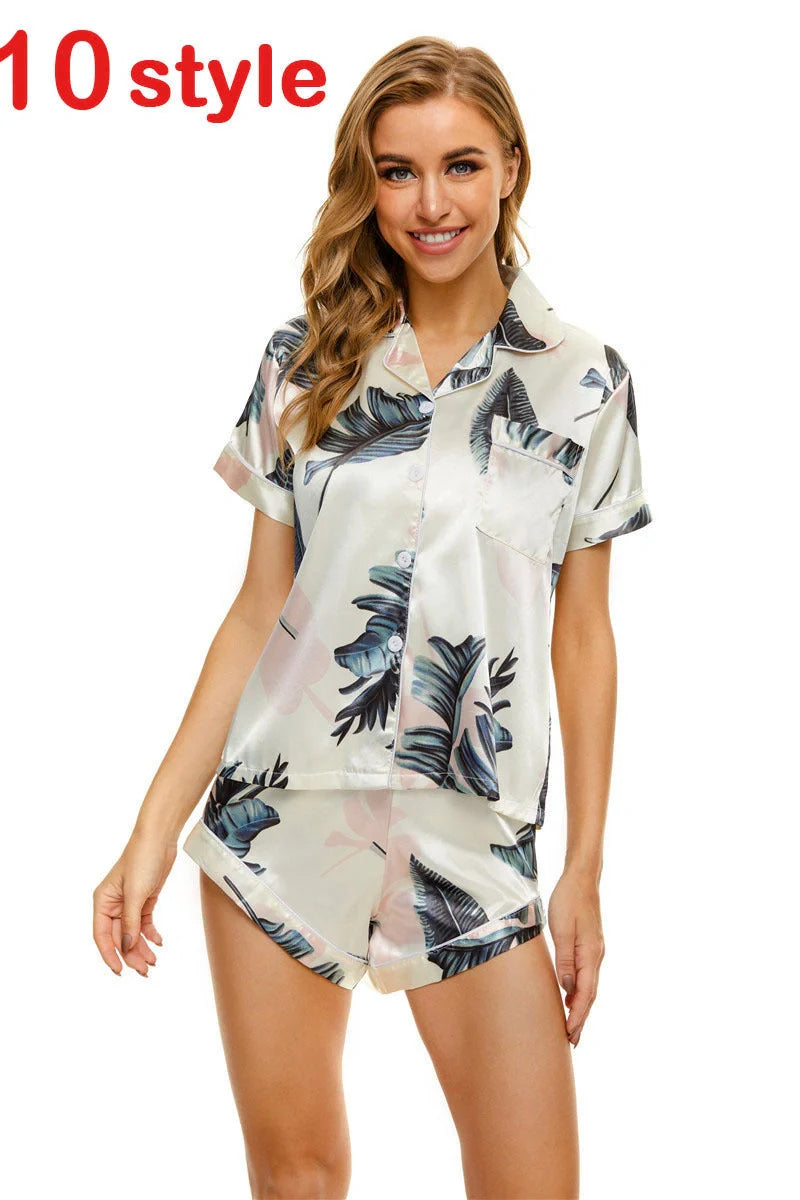 Women's summer satin pajama set with V-neck and adjustable straps