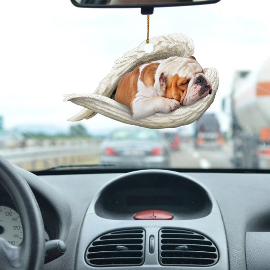Charming sleeping dog angel acrylic car pendant decoration with a whimsical design