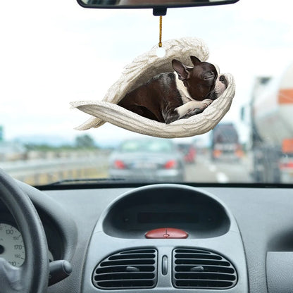 Charming sleeping dog angel acrylic car pendant decoration with a whimsical design