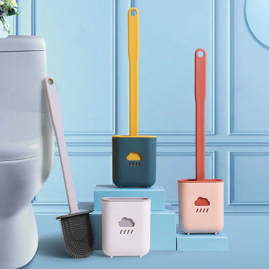 Wall-Mounted Silicone Toilet Brush Tool with anti-adhesive bristles and stainless steel handle