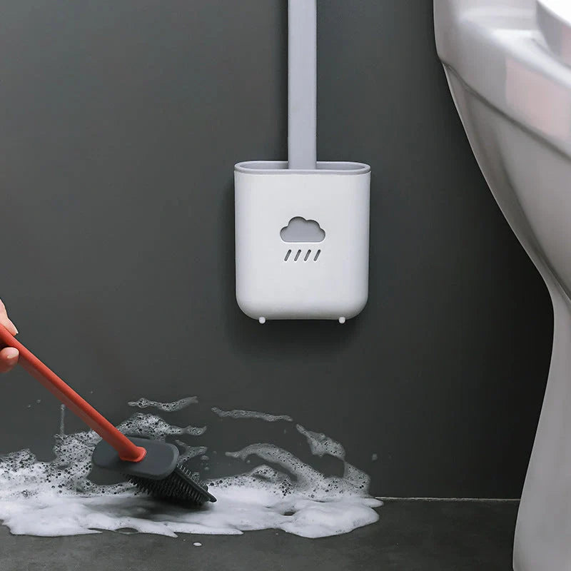 Wall-Mounted Silicone Toilet Brush Tool with anti-adhesive bristles and stainless steel handle