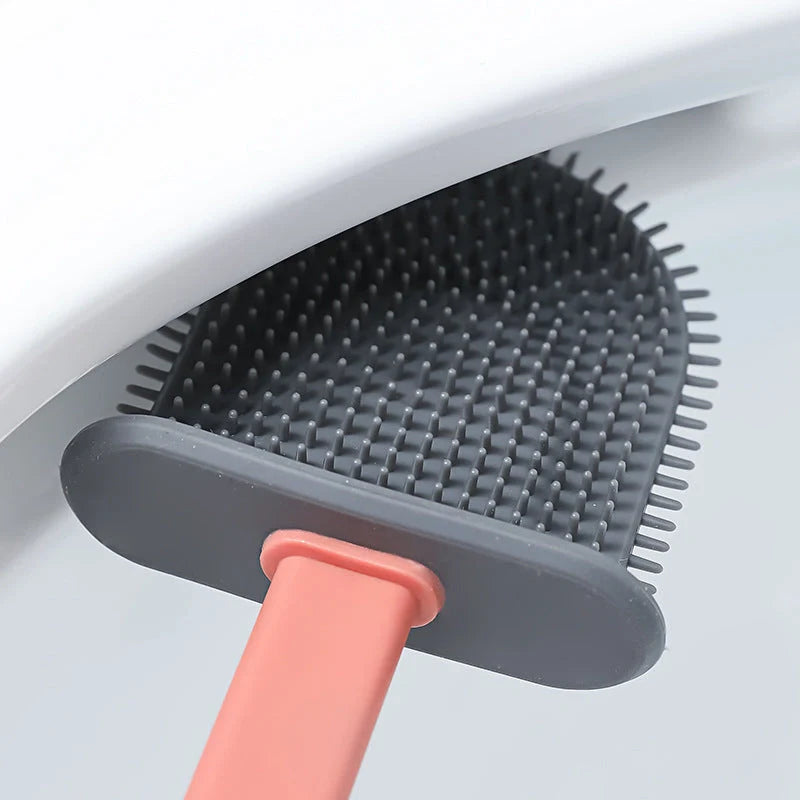 Wall-Mounted Silicone Toilet Brush Tool with anti-adhesive bristles and stainless steel handle