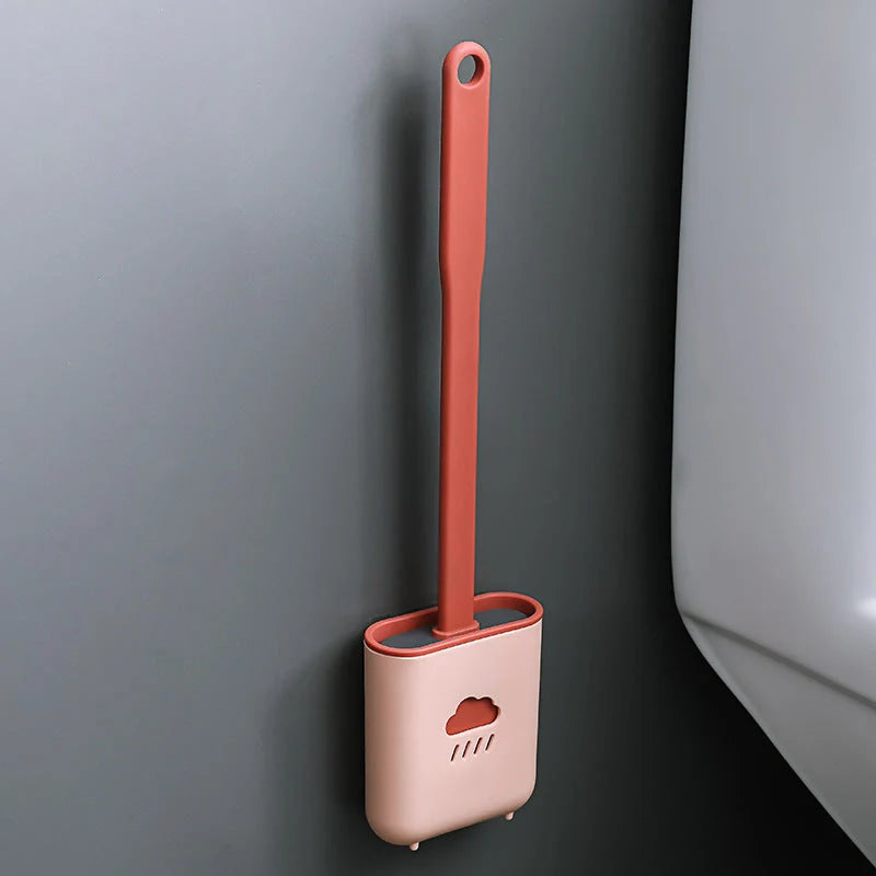 Wall-Mounted Silicone Toilet Brush Tool with anti-adhesive bristles and stainless steel handle