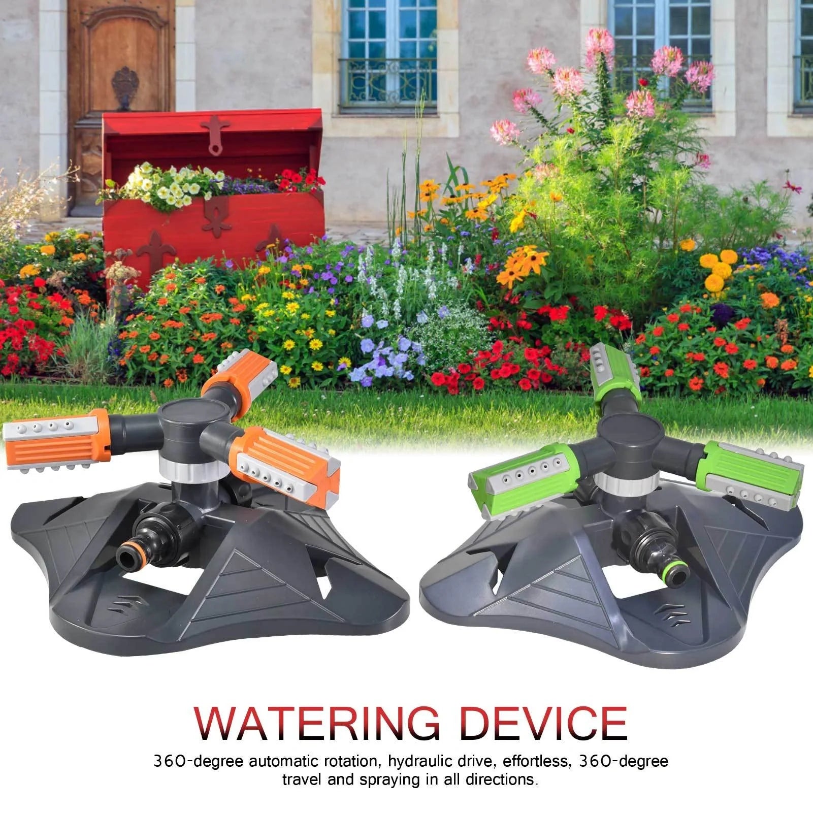 Adjustable 360-degree 3-arm rotating sprinkler for efficient lawn and garden irrigation
