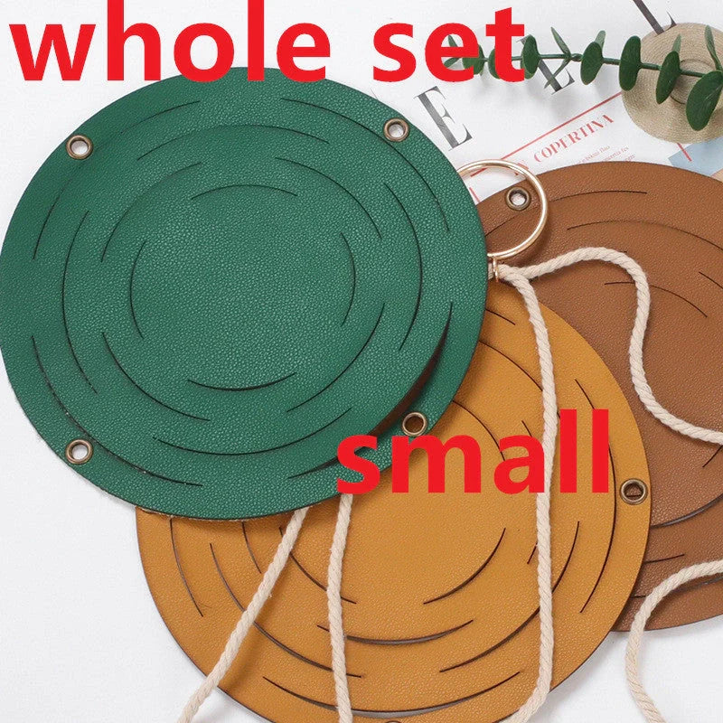 Handwoven cotton rope and PU leather wall hanging planter for small plants