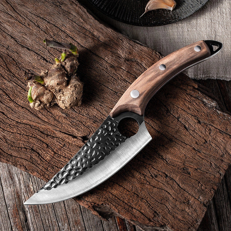 Antique small scimitar knife with stainless steel blade and walnut handle