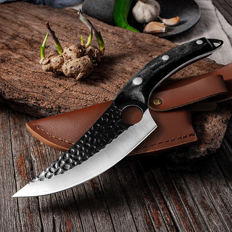 Antique small scimitar knife with stainless steel blade and walnut handle