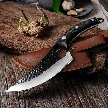 Antique small scimitar knife with stainless steel blade and walnut handle