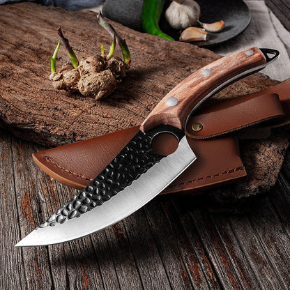 Antique small scimitar knife with stainless steel blade and walnut handle