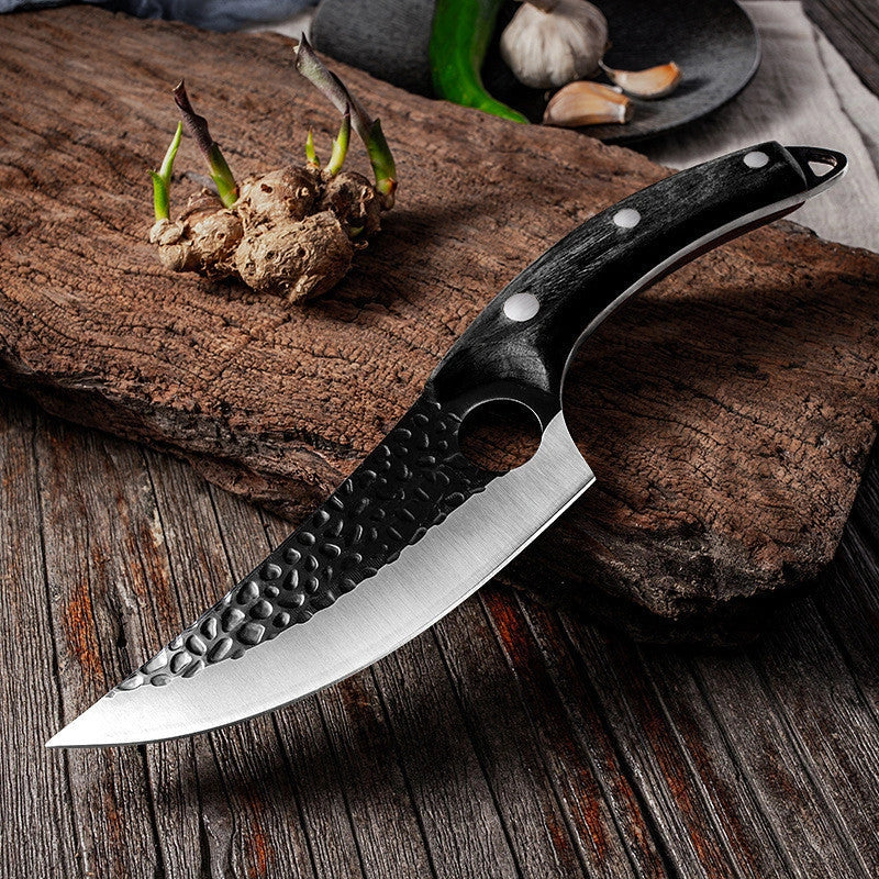 Antique small scimitar knife with stainless steel blade and walnut handle