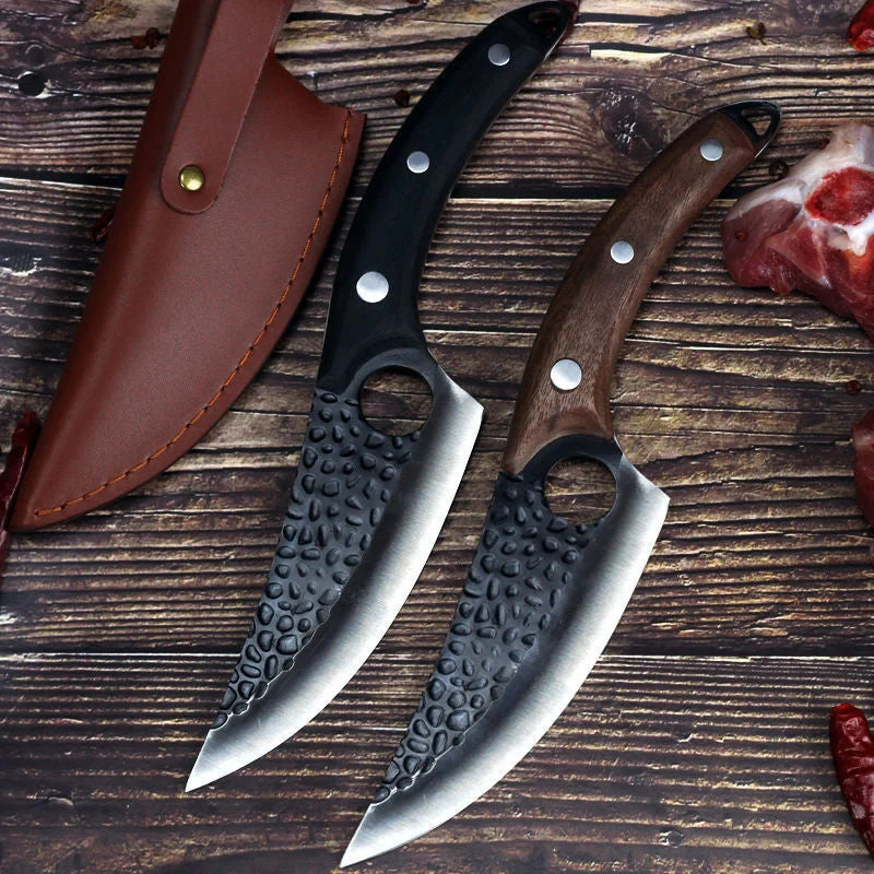 Antique small scimitar knife with stainless steel blade and walnut handle