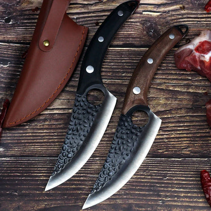 Antique small scimitar knife with stainless steel blade and walnut handle