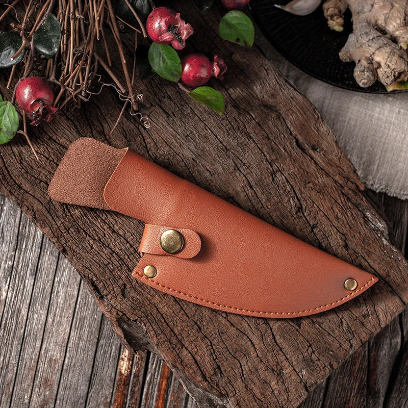 Antique small scimitar knife with stainless steel blade and walnut handle