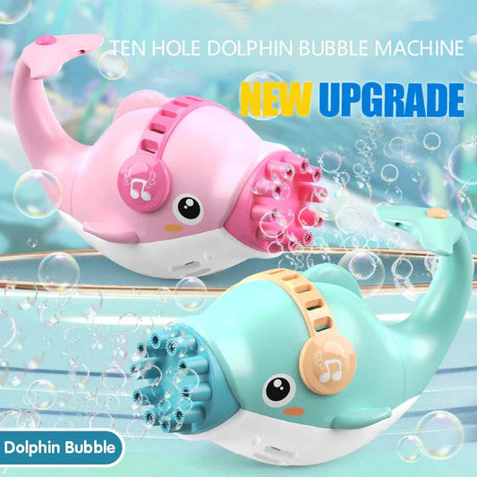 Dolphin-themed bubble blower machine with 10 bubble-blowing nozzles, creating a mesmerizing display of colourful bubbles