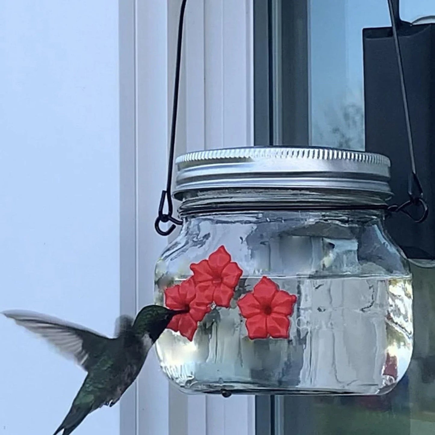 Elegant hummingbird feeder with flower-shaped design for attracting and feeding hummingbirds in the garden