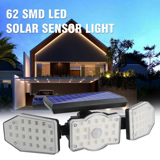 Adjustable Three-Sided Rotating LED Solar Wall Light in Black