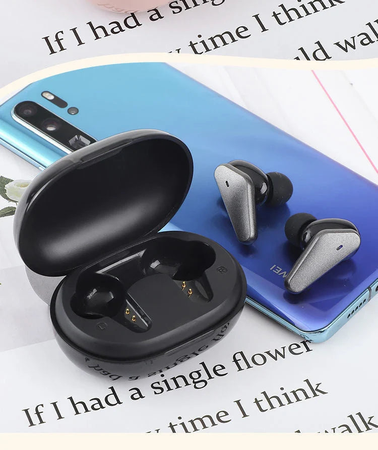 Wireless Touch Earphone in black, pink, and silver with stereo sound and voice control