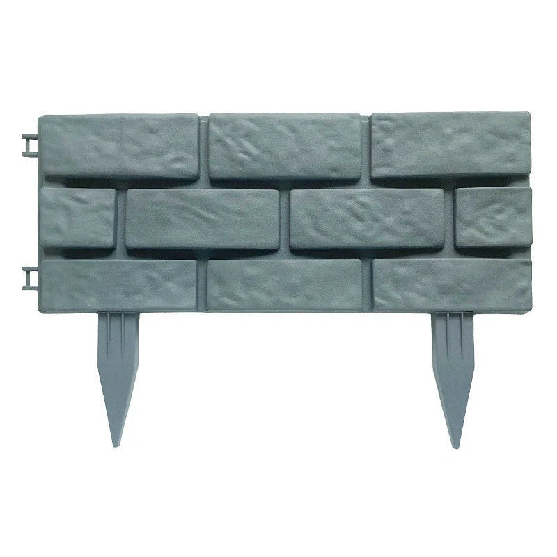 Rectangular plastic garden fence with imitation stone effect, grey, 4 pieces