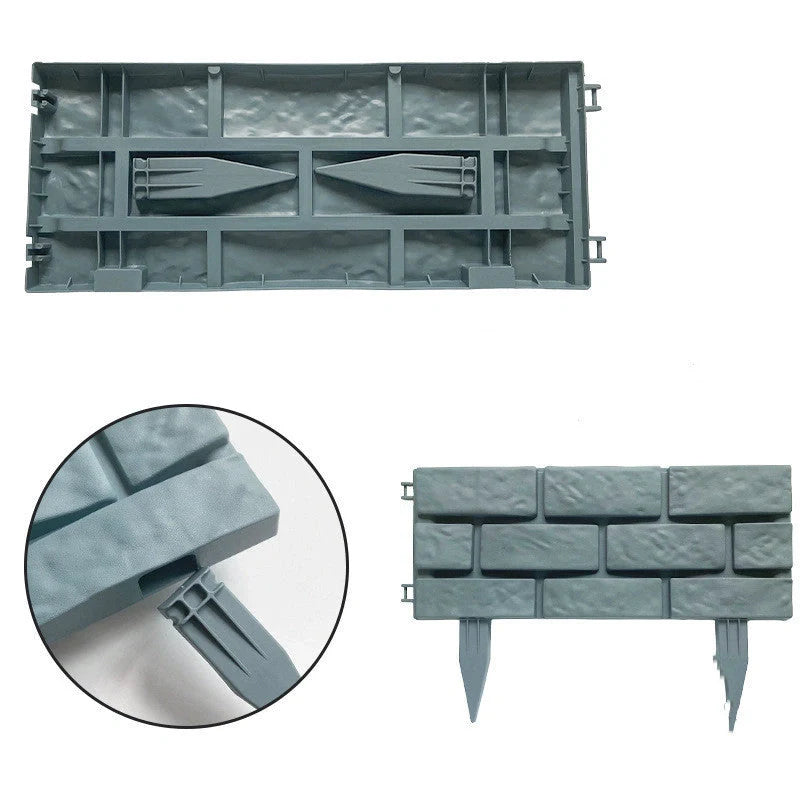 Rectangular plastic garden fence with imitation stone effect, grey, 4 pieces