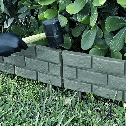 Rectangular plastic garden fence with imitation stone effect, grey, 4 pieces