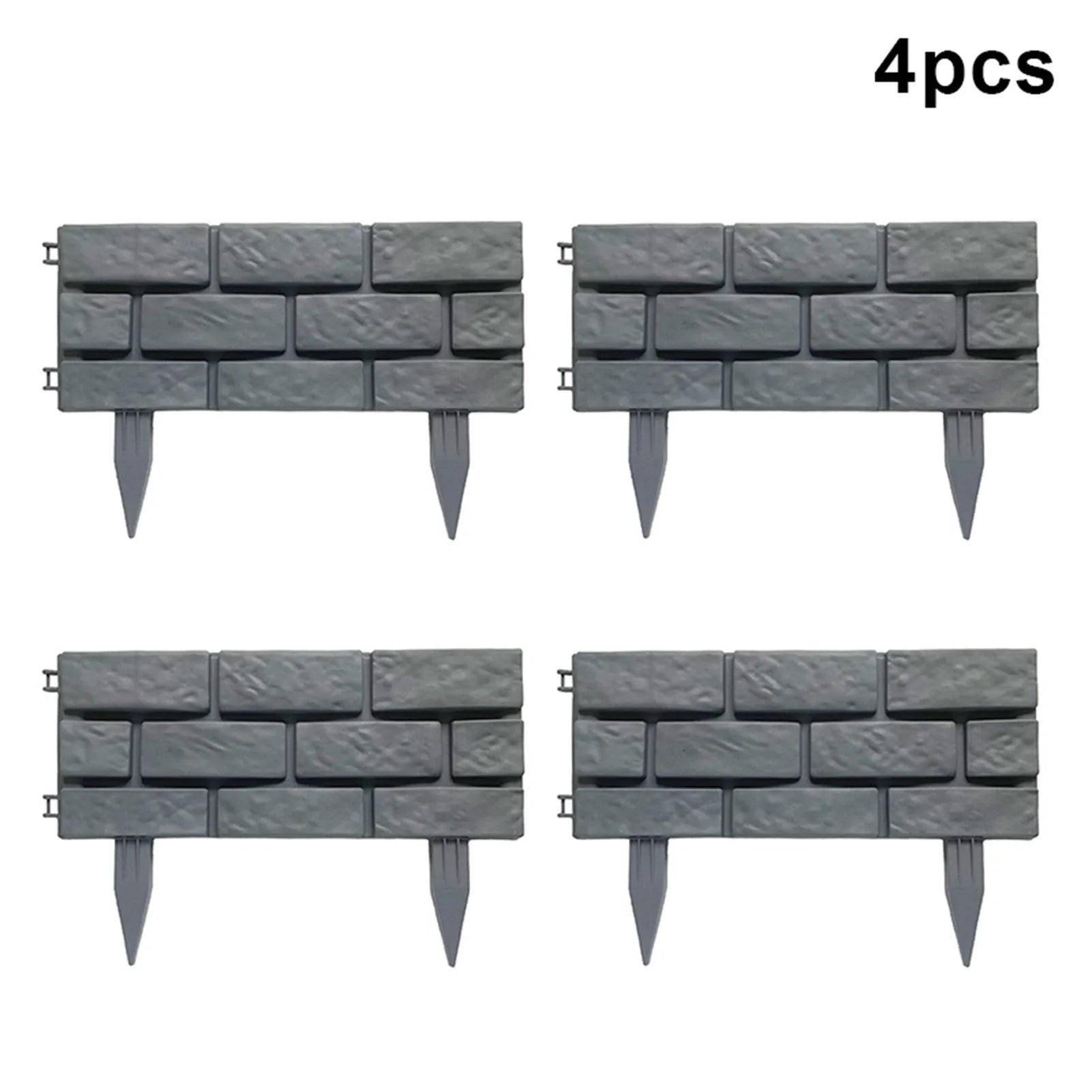 Rectangular plastic garden fence with imitation stone effect, grey, 4 pieces