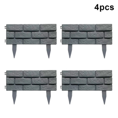 Rectangular plastic garden fence with imitation stone effect, grey, 4 pieces