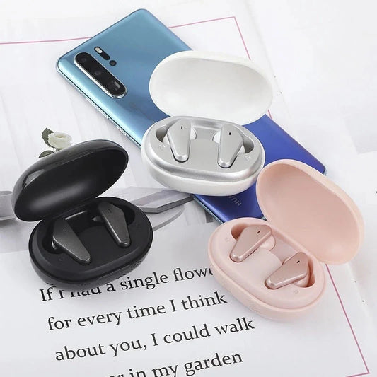 Wireless Touch Earphone in black, pink, and silver with stereo sound and voice control