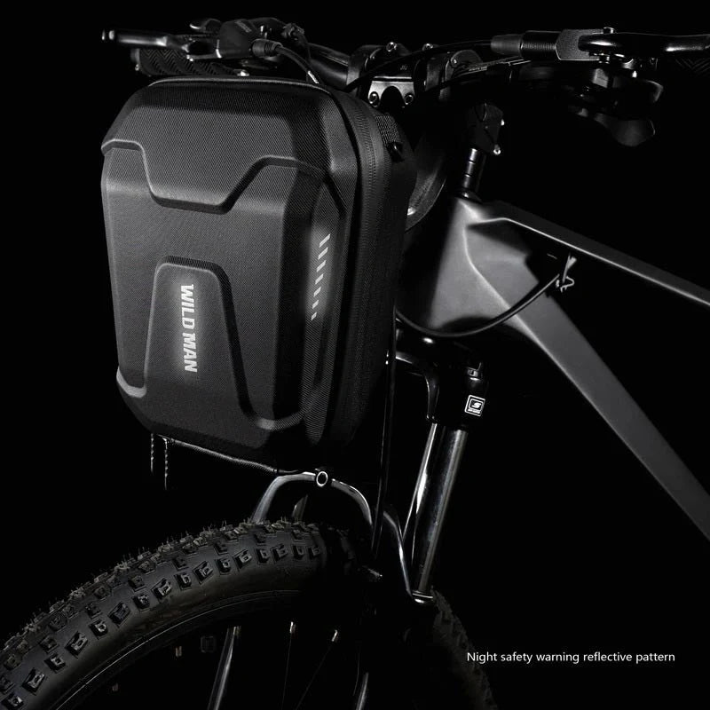 Black Bicycle EVA Hard Shell Handlebar Bag with quick-release bracket and reflective pattern