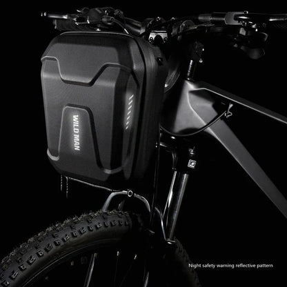 Black Bicycle EVA Hard Shell Handlebar Bag with quick-release bracket and reflective pattern