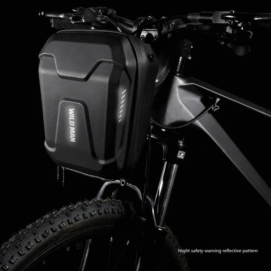 Black Bicycle EVA Hard Shell Handlebar Bag with quick-release bracket and reflective pattern
