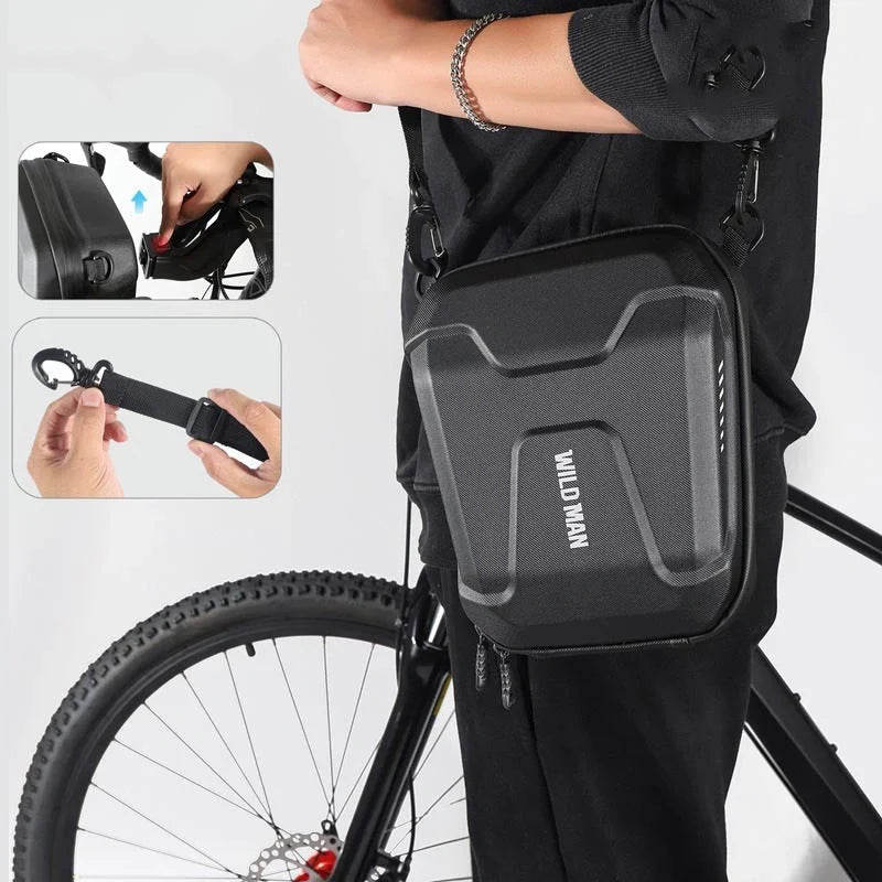 Black Bicycle EVA Hard Shell Handlebar Bag with quick-release bracket and reflective pattern