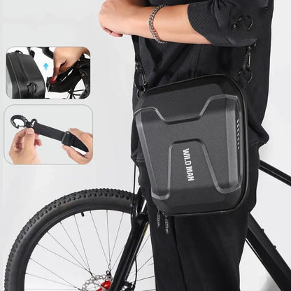Black Bicycle EVA Hard Shell Handlebar Bag with quick-release bracket and reflective pattern