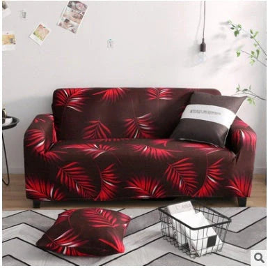 Stretchable geometric print sofa cover on a three-seater sofa