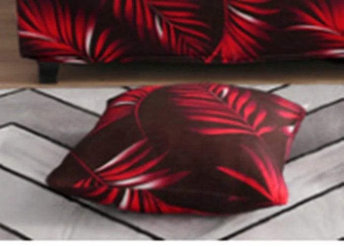 Stretchable geometric print sofa cover on a three-seater sofa