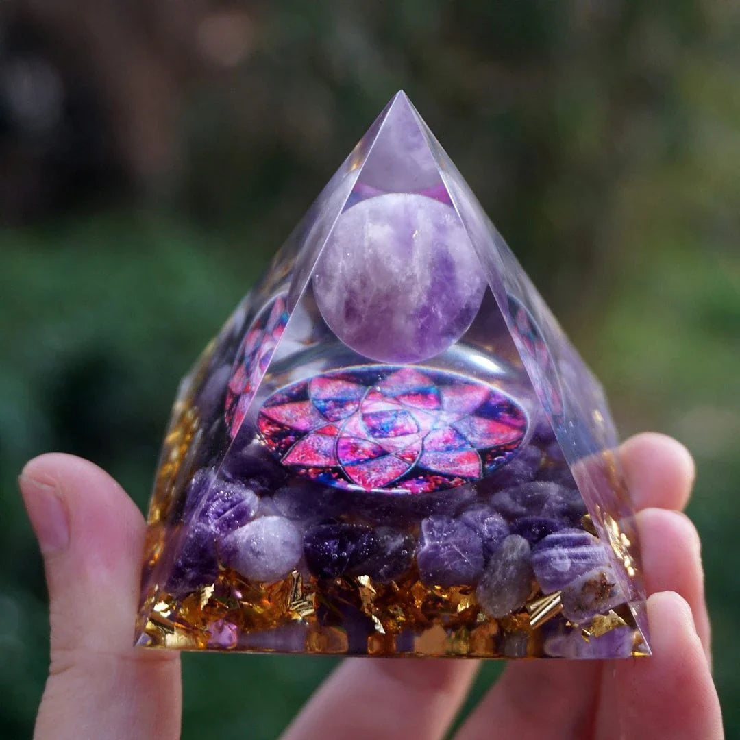 Premium Reiki-Charged Orgonite Pyramid with Healing Crystals for Energy Cleansing, Spiritual Wellness, and EMF Protection