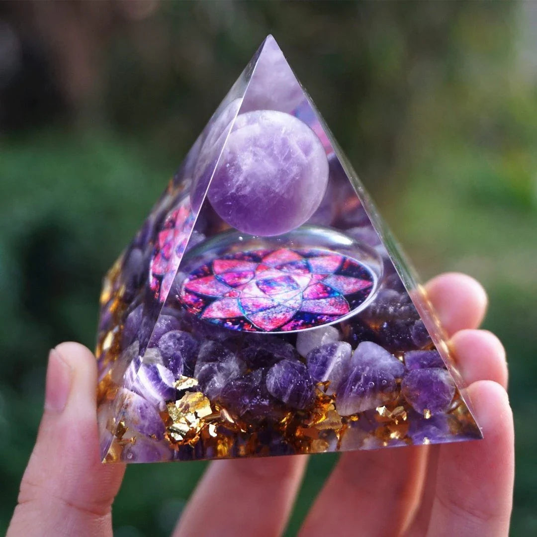 Premium Reiki-Charged Orgonite Pyramid with Healing Crystals for Energy Cleansing, Spiritual Wellness, and EMF Protection