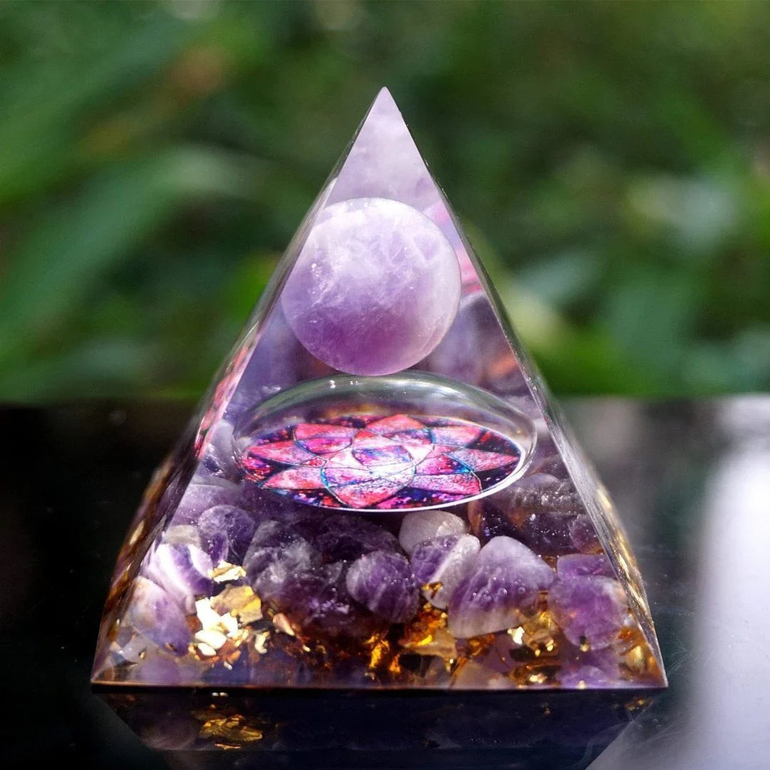 Premium Reiki-Charged Orgonite Pyramid with Healing Crystals for Energy Cleansing, Spiritual Wellness, and EMF Protection