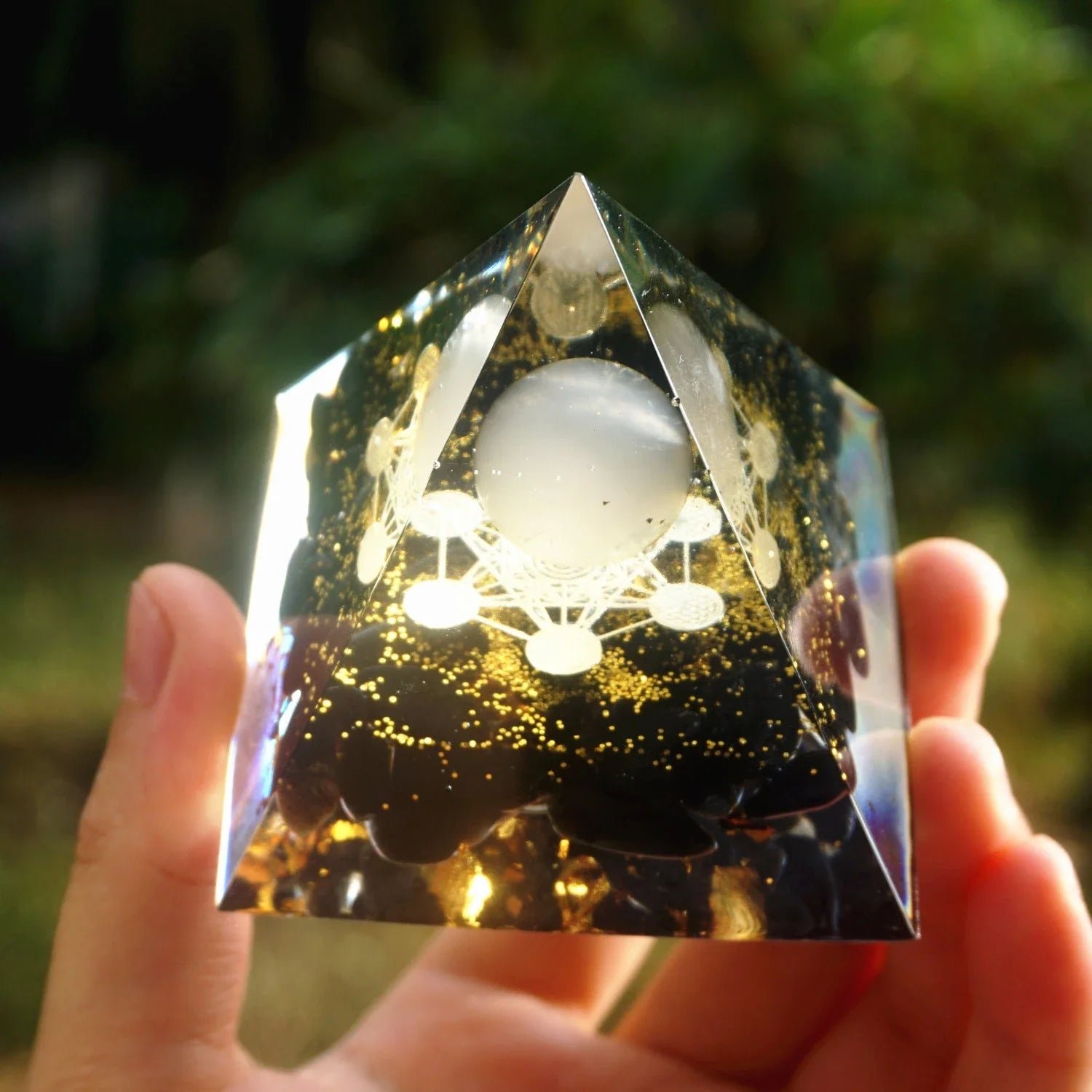 Premium Reiki-Charged Orgonite Pyramid with Healing Crystals for Energy Cleansing, Spiritual Wellness, and EMF Protection