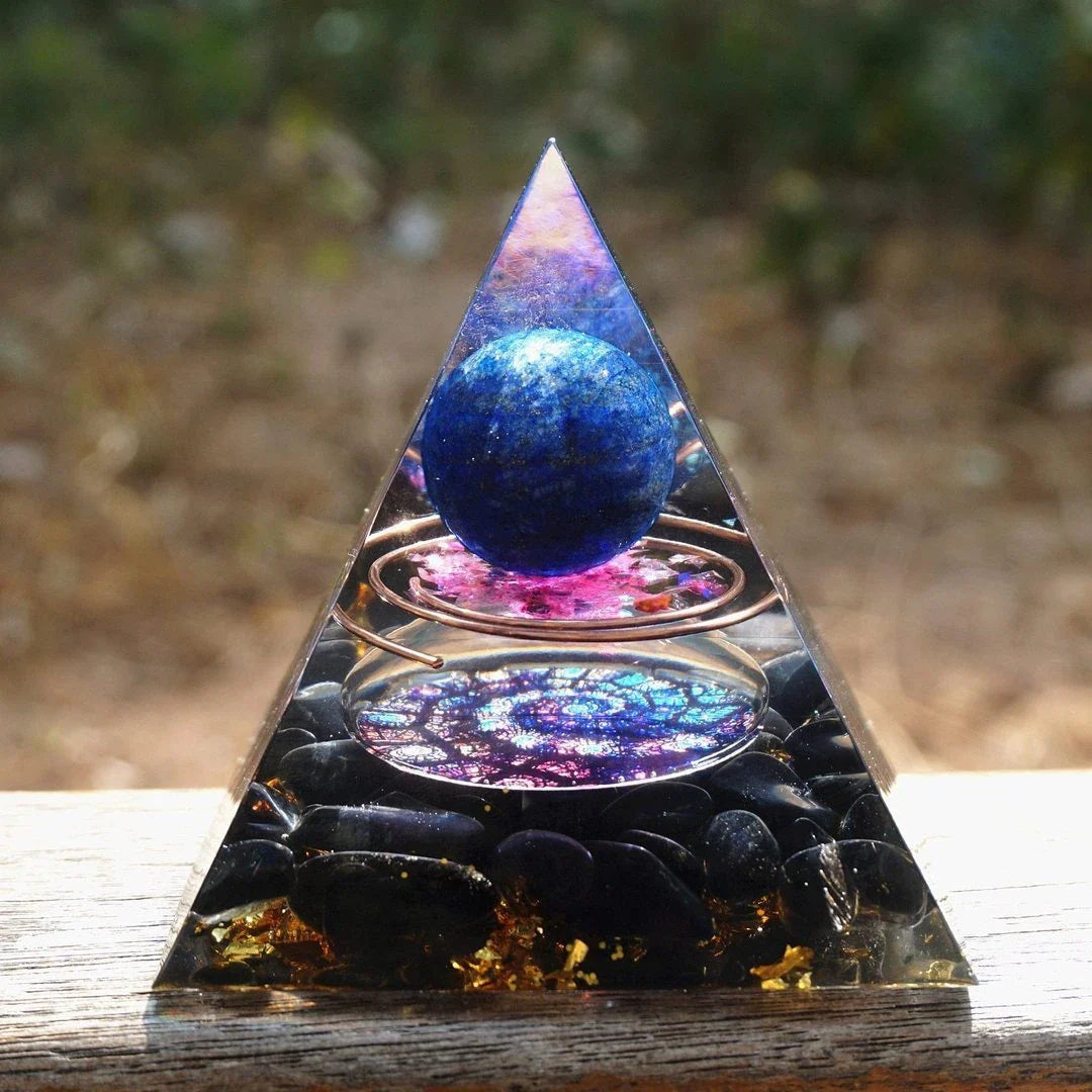Premium Reiki-Charged Orgonite Pyramid with Healing Crystals for Energy Cleansing, Spiritual Wellness, and EMF Protection