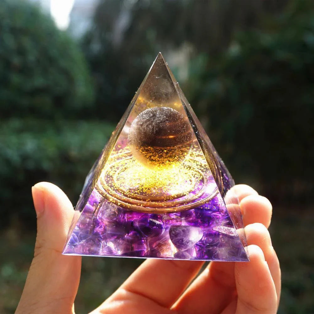 Premium Reiki-Charged Orgonite Pyramid with Healing Crystals for Energy Cleansing, Spiritual Wellness, and EMF Protection