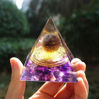 Premium Reiki-Charged Orgonite Pyramid with Healing Crystals for Energy Cleansing, Spiritual Wellness, and EMF Protection