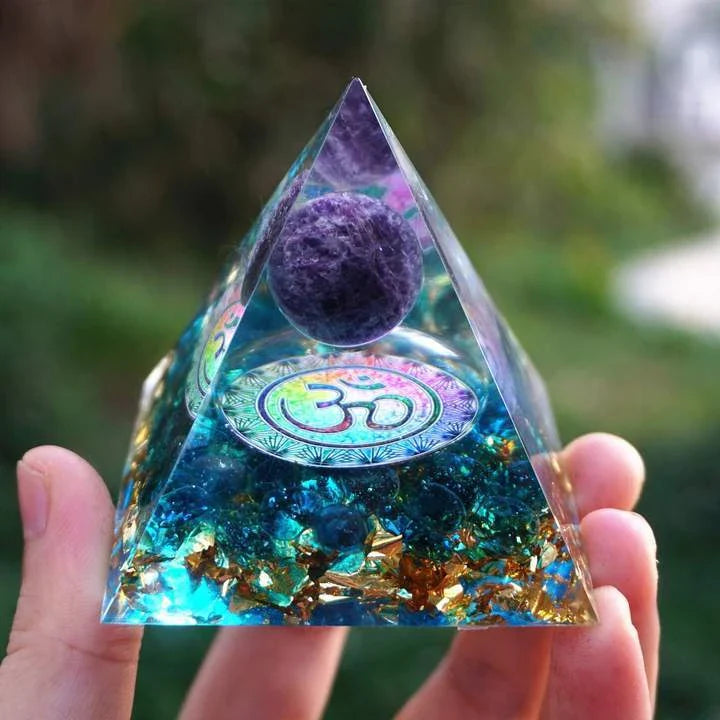 Premium Reiki-Charged Orgonite Pyramid with Healing Crystals for Energy Cleansing, Spiritual Wellness, and EMF Protection