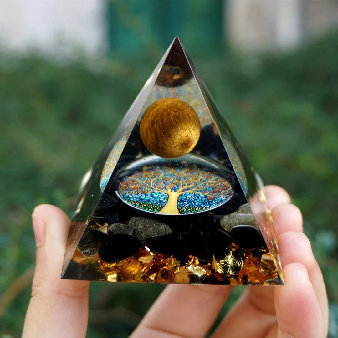 Premium Reiki-Charged Orgonite Pyramid with Healing Crystals for Energy Cleansing, Spiritual Wellness, and EMF Protection
