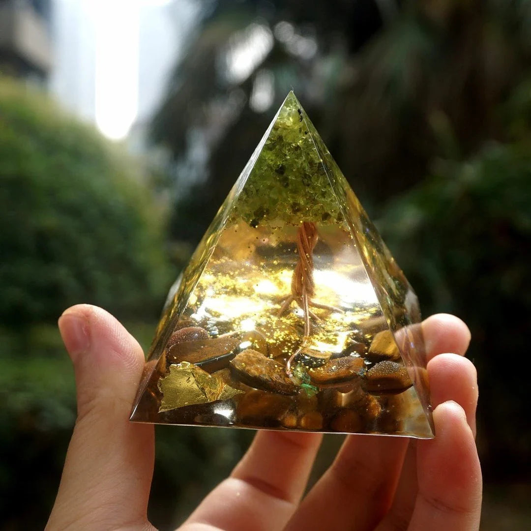 Premium Reiki-Charged Orgonite Pyramid with Healing Crystals for Energy Cleansing, Spiritual Wellness, and EMF Protection