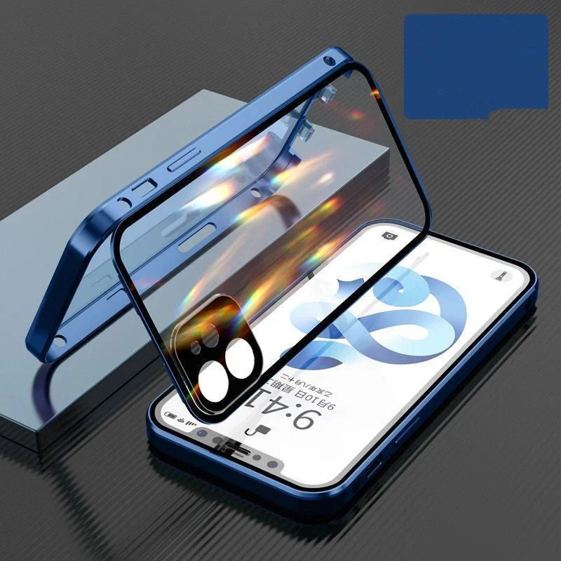 Metal frame buckle double-sided glass iPhone case in various colors
