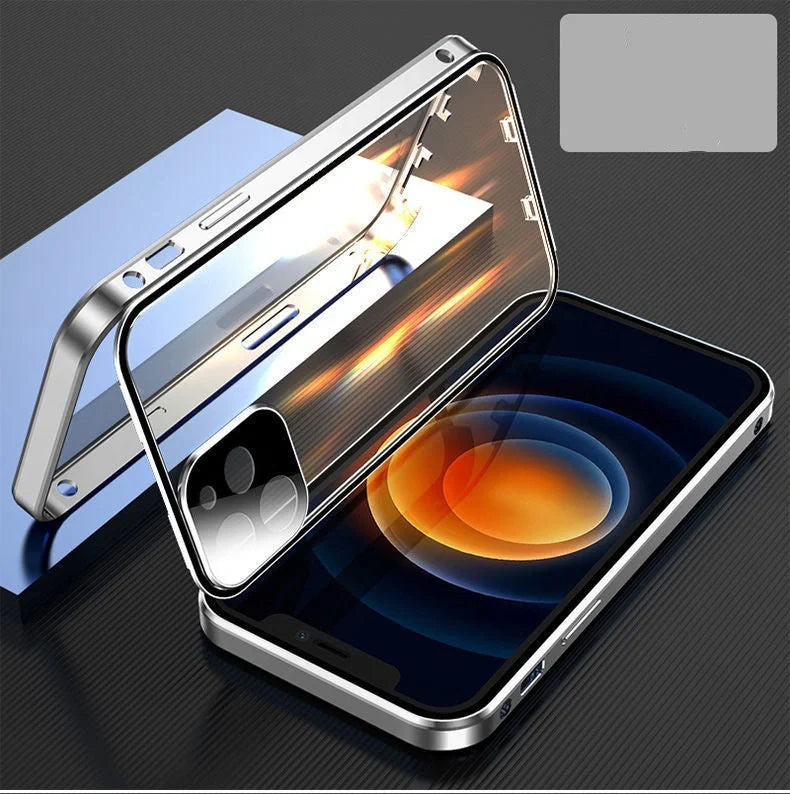 Metal frame buckle double-sided glass iPhone case in various colors